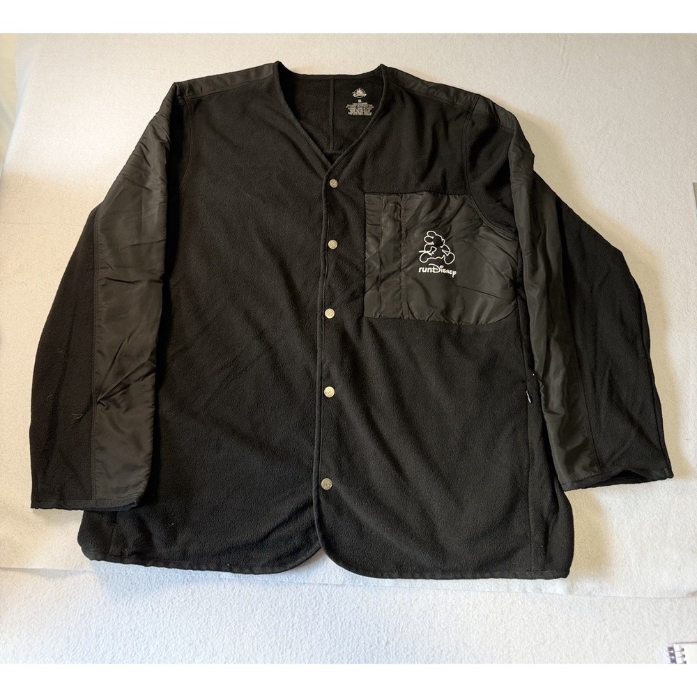 Run Disney Black Button Down Jacket XL Fleece Disney World Mickey Marathon